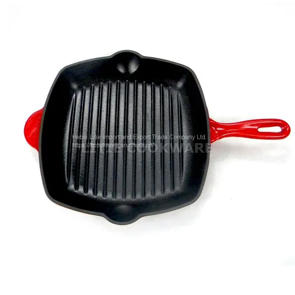 10 Inch Square Enamel Cast Iron Grill Pan Bakeware Supplier Square Cookware Set Wholesale photo-3