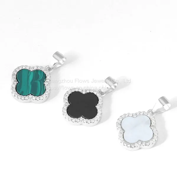 S925 Sterling Silver Four-leaf Clover Necklace Female Agate Zircon Pendant Simple Style Necklace photo-2