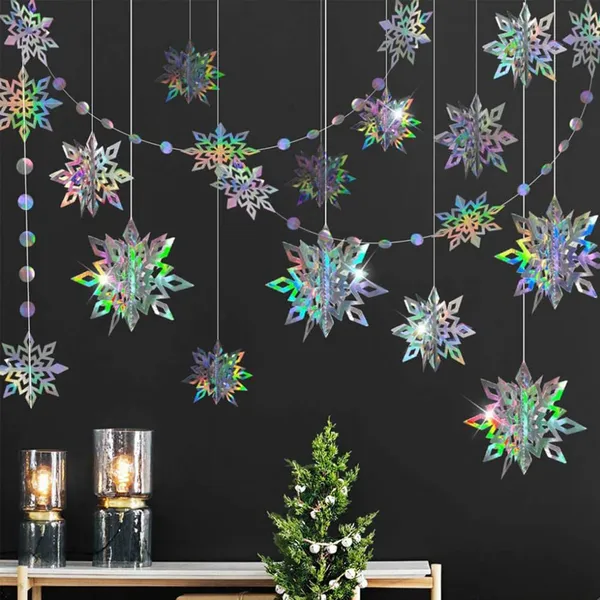 Hot Sale 6 Pcs/Set Custom Indoor Paper 3D Snowflake Hanging Christmas Ornaments For Decoration