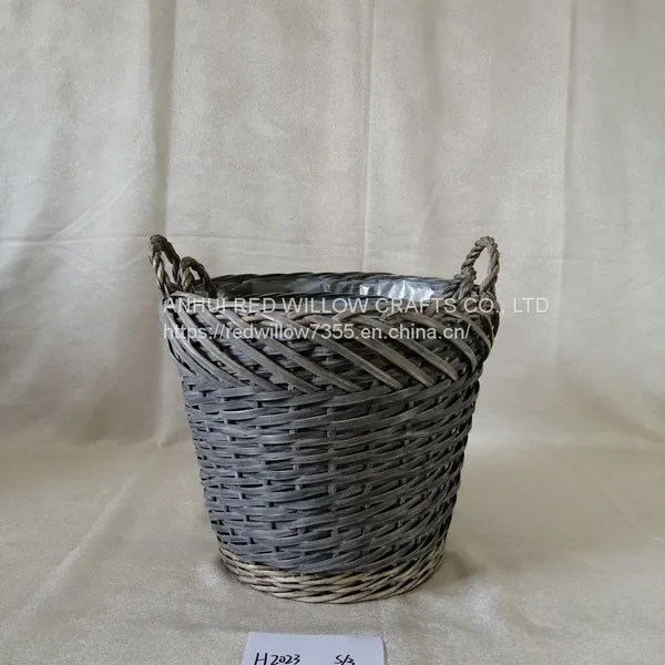 Small Round Shape Willow Wicker Storage Basket Round Flower Pot With Ear Handle photo-4