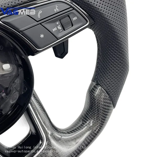 For Audi A4 B9 Black Lable Carbon Fiber Perforated Leather Black Stitching Steering Wheel With S /RS Logo Accessories photo-3