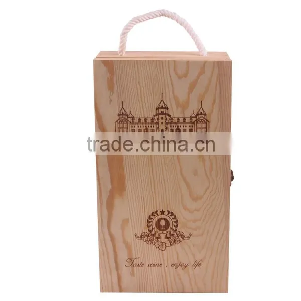 High Quality Custom Wholesale Natural Pine Wood Wine Box for Double Bottles photo-2