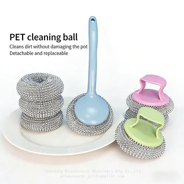 Factory Directly Supply Cleaning Balls Kitchen Accessories for Cleaning Pans Steel Scrubber With Removable Handler