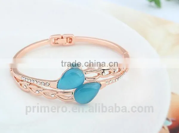 True Gold Plated Rhinestone Boutique Tear Droplets Opal Bracelet Bangles Women photo-6