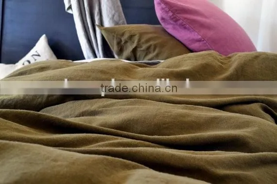 Popular Pure Flax Fiber Bedding Sheet Set,duvet Cover Set, Olive Colour photo-2