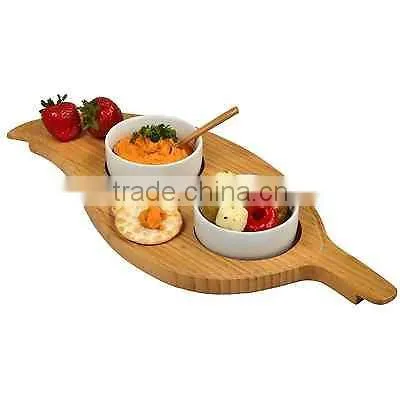 2 Bowl Leaf Shape Serving Platter Dishes Bamboo Kitchen Draining Ceramic Bowls Tray Party Serning Tray photo-3