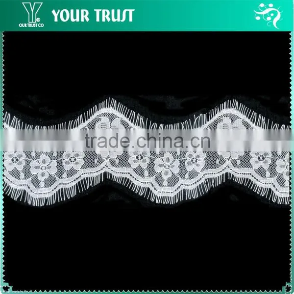 Width 13.3 Centimeter White Chantilly Eyelash Woven Swiss Trim French Lace photo-3