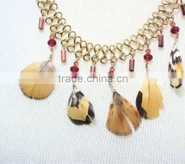 Newest Gold Feather Pendant Necklace Short Chain Rose-gold Charm Connected Necklace 2016 Fashion Style Wholesale photo-3