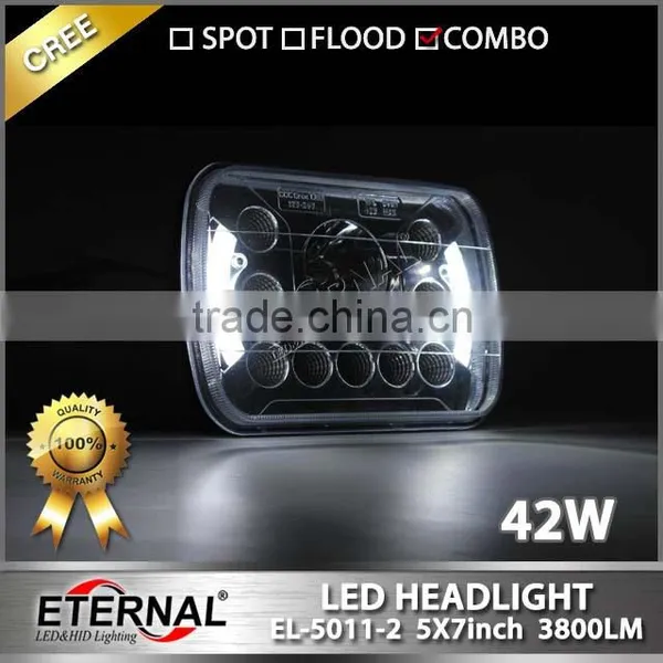 5x7in 42W High Power Automotive Truck off Road Sealed Beam Led Headlight Dual Beam With Halo Ring H4 Plug photo-6