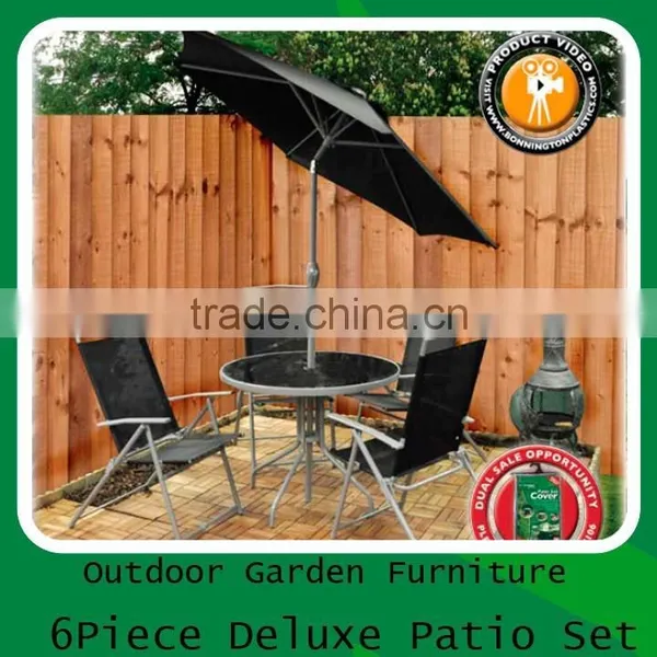 6 Piece Garden Deluxe Patio Furniture With 4 Folding Chairs & 1table & Parasol photo-4