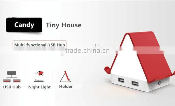 Multi-functional Tiny House Design 4 Port USB Hub, Touch Sensor LED Night Light, Creative USB Hub With Smartphone Holder photo-5