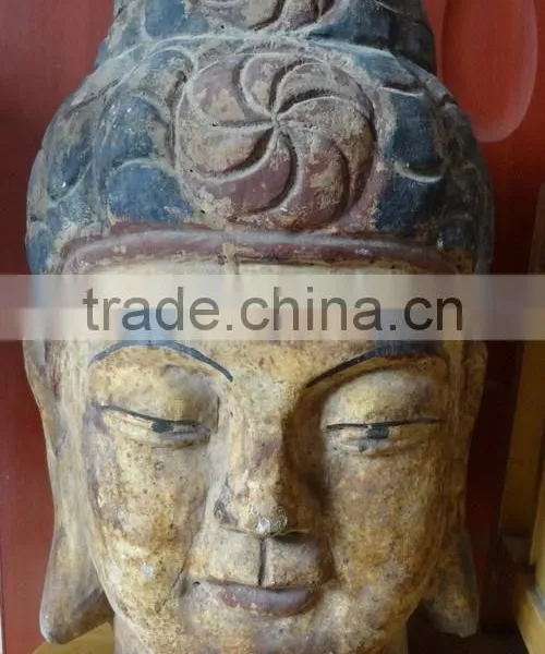 Hand Carved Antique Imitation Wooden Buddha Head for Home Decoration Sculpture