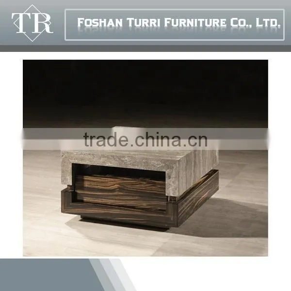 Small Square Ebony Veneer White Marble Top Coffee Table photo-3