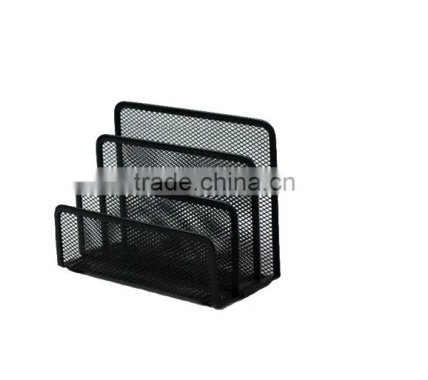 3 Divided Metal Mesh Desktop Paper And Letter Holder photo-2