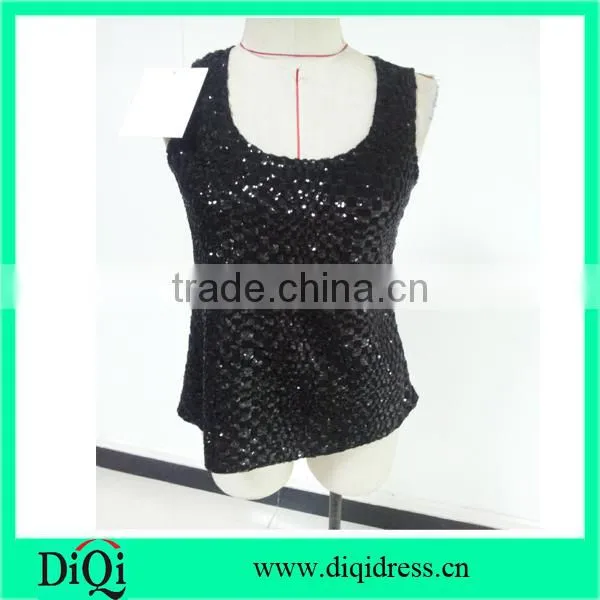 Top Sale Black Sequin Tops With Jersey Back
