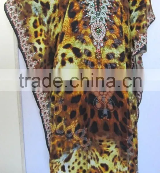 ANIMAL PRINT CAFTAN Digital Print Crepe 100% Silk LONG Kaftan Tunic Poncho photo-2
