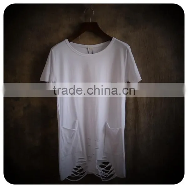 2017 Custom Wholesale Fashion High Quanlity Stretch Oversized Guangzhou Clothing Men's Ripped Longline t Shirt photo-2