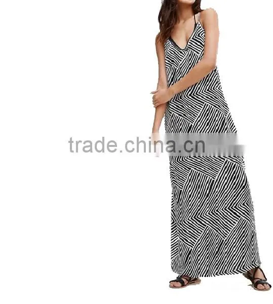 Latest Summer Sexy Women Beach Long Dress Striped Satin Casual Fashion V-neck Beach Wear Dress photo-2