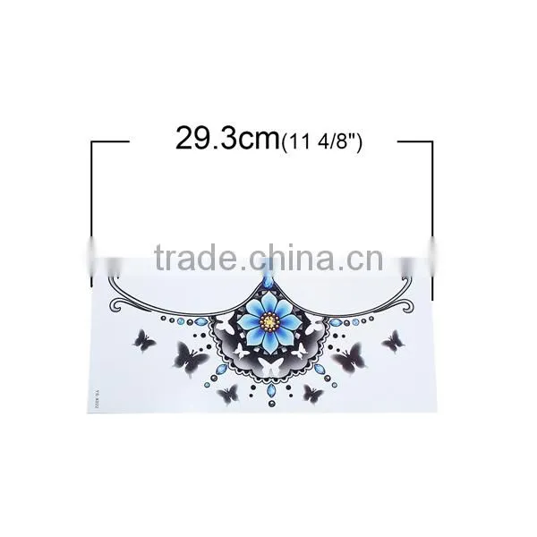 Paper Removable Waterproof Sternum Tattoo Sticker Body Art Blue Butterfly Pattern Flower Custom Temporary Tattoos Printing photo-2