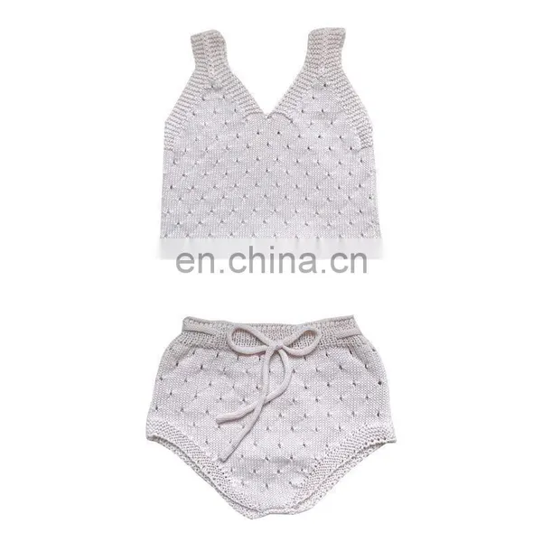 100% Cotton Knitted Kid Girl Knitted 2pcs Set On Crop and Short Sets for Knitted photo-3
