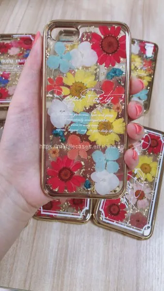 Golden Edge Epoxy Phone Case Flower Phone Case Floral Mobile Cover photo-3
