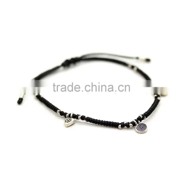 Black String Woven Bracelet With Alloy Metal Bar photo-2