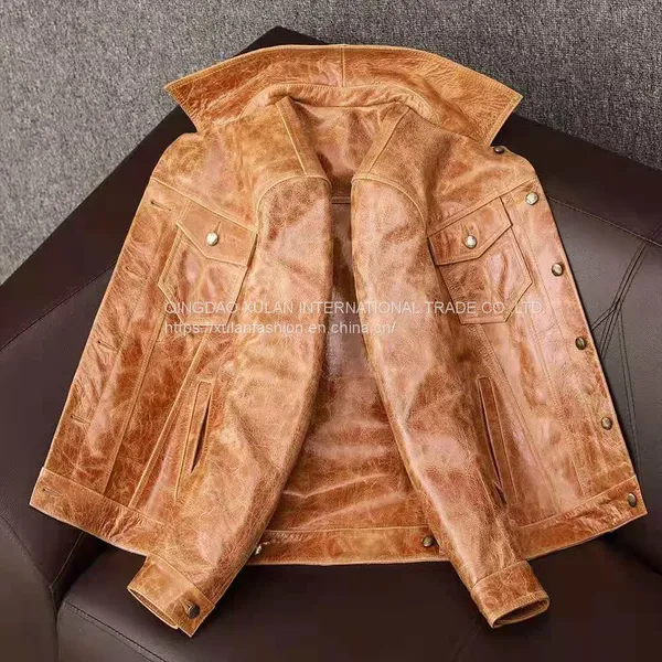2021NEW FASHION WASHED MEN'S GENUINE COWSKIN LEATHER JACKET FACTORY HOT SALE photo-5