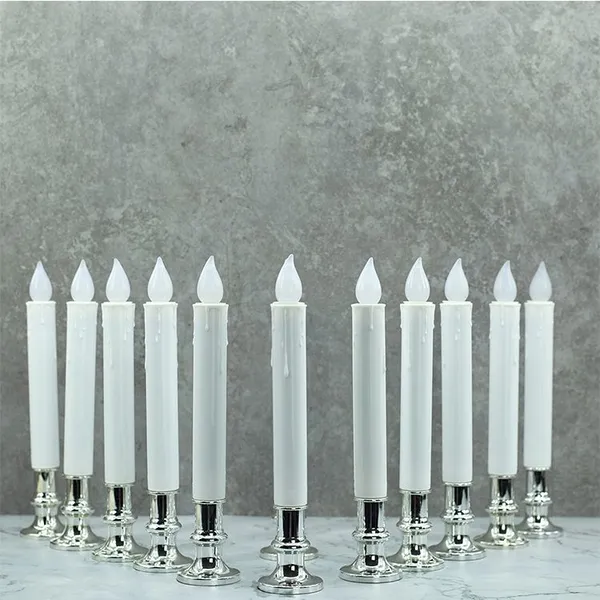Christmas Candlesticks Automatictimer Remote Control Silver Removable Holders Window Wick Candles photo-3