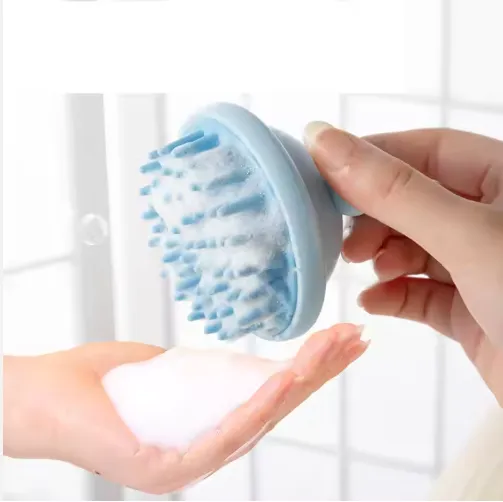 Wholesales Dry and Wet Silicone Shampoo Brush Cute Cartoon Washing Hair Brush Custom Your Logo Round Message Shampoo Brush photo-5