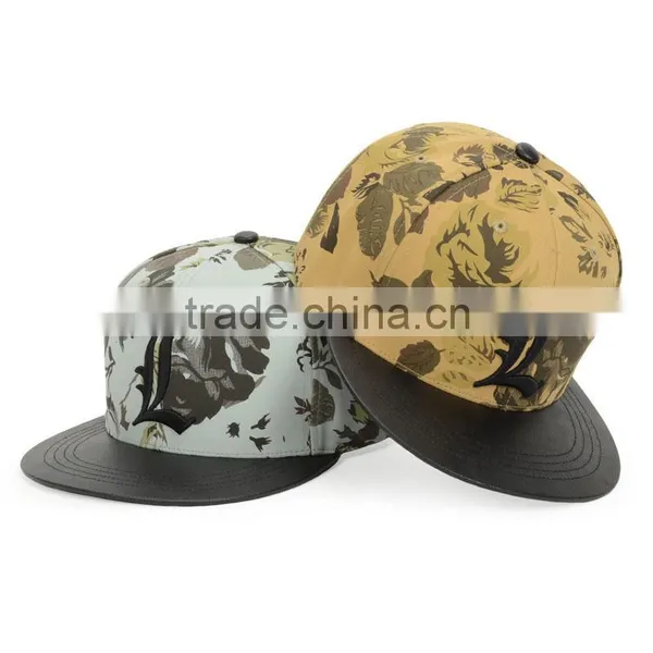 Fashion Fancy Custom Constructed Female Floweral Print Trucker Hat no Mesh With Flat Leather Brim photo-5