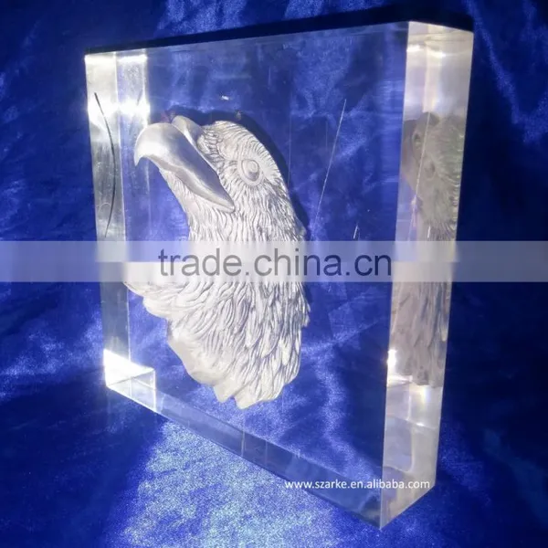 3D Laser Carving Eagle's Heart Acrylic Art Block Display Animal Style Thick Paperweight photo-2