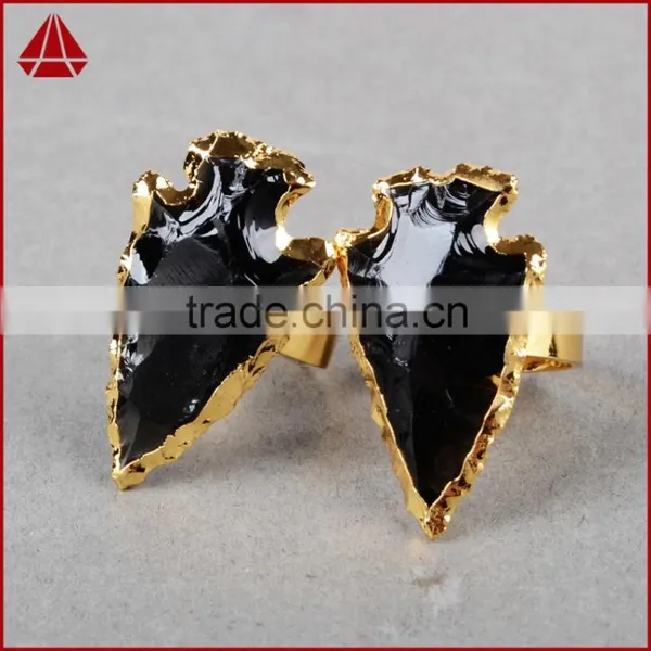 Natural Rough Black Obsidian Stone Arrowhead Ring Jewelry photo-3