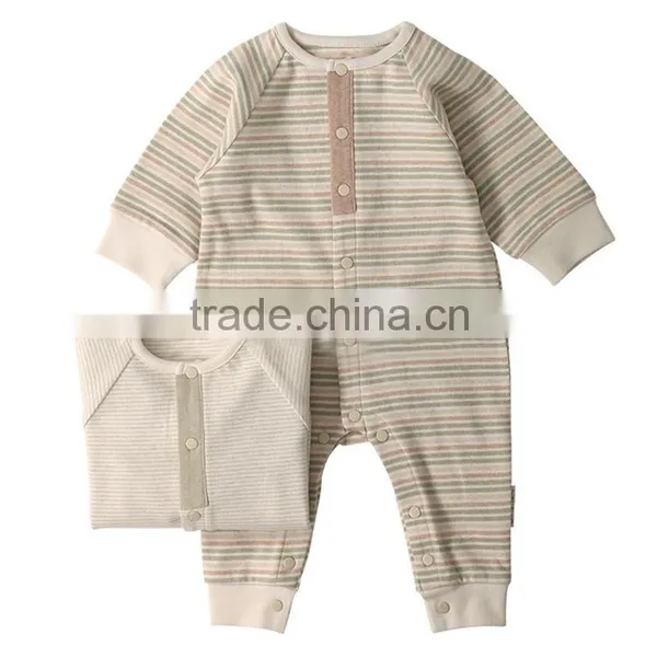 Gery and Write Stripe Organic Cotton Winner Wear Long Sleeve Wholesale Happy Newborn Baby Boy Clothing With Button photo-2
