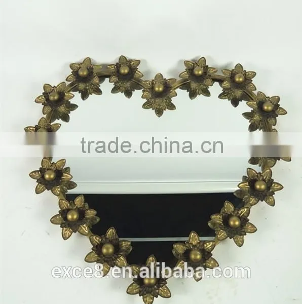 French Style Vintage Antique Heart Shape Decoration Metal Wall Mirror photo-2