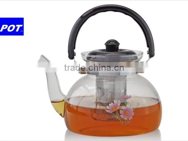 Hot Selling Customized Transparent Heat-reisistant Glass Teapot With Stainless Steel Infuser/Filter/Strainer photo-3