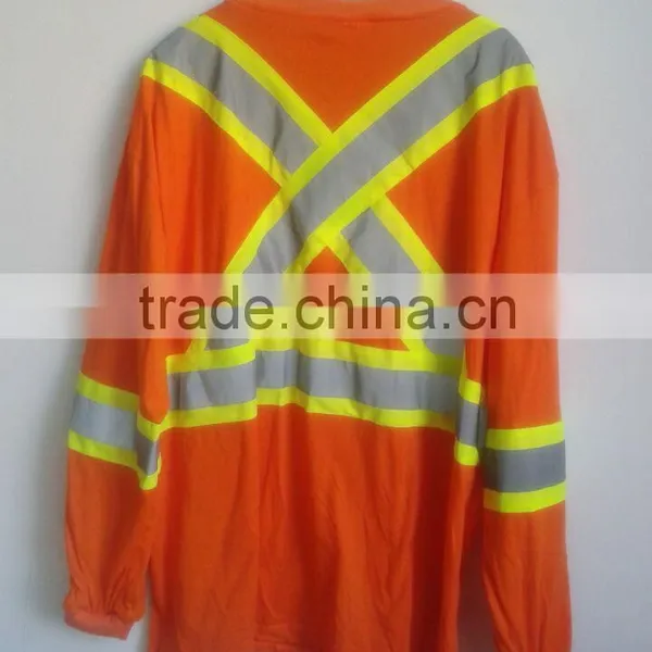 South America Market Fluorescent Orange Long Sleeve Reflective T-shirt With Reflective Tape photo-2