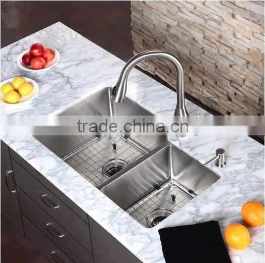 Undermount 60/40 Double Bowl 16 Gauge Stainless Steel Kitchen Sink for Prefab Homes photo-6