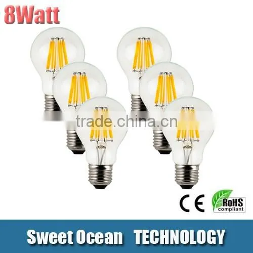A19 8W LED Filament Bulb 60W Equivalent, E26 Base, 2700K, Dimmable
