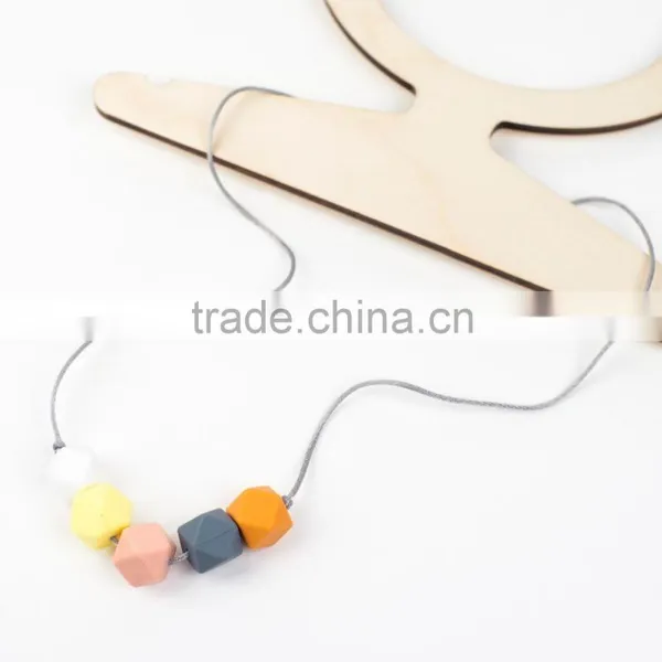 Multicolor Hexagon Silicone Teething Beads Necklace for Baby Teether TN080