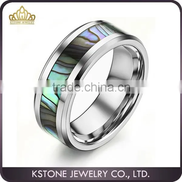 KSTONE Charming Tungsten Shell Inlaid Polished Shiny Ring, Tungsten Abalone Shell Ring for Engagement Wedding
