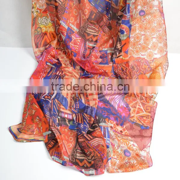 ODM/OEM Fashionable Polyester Brightly Painted Lady Fashion Scarf photo-2