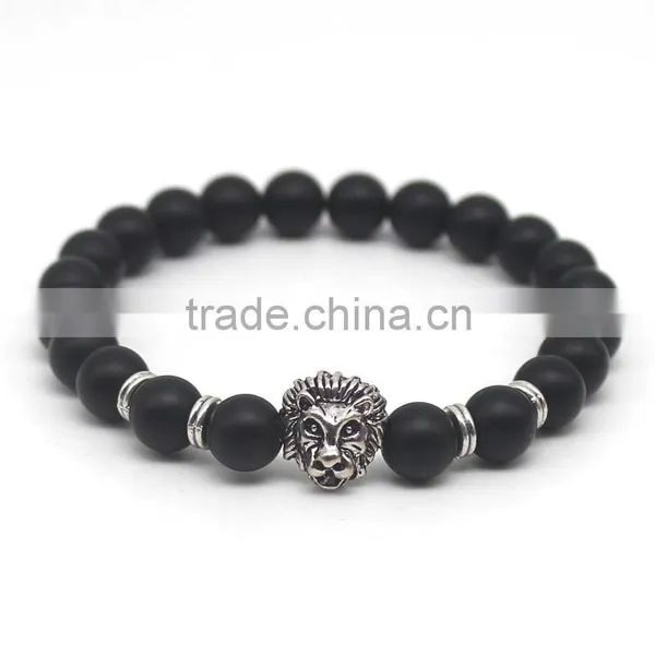 Antique Gold and Silver Plated Leo Lion Head Lava Stone Beads Charm Bracelet photo-4