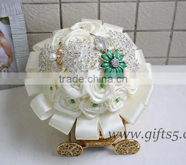 Handmade Elegant Jeweled Bridal Bouquet photo-3
