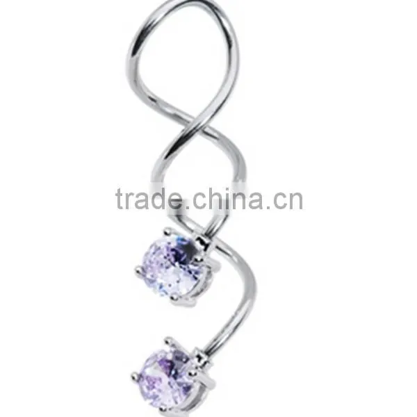 Stainless Steel CZ Gems Twister Piercing Jewelry Earrings Body Piercings
