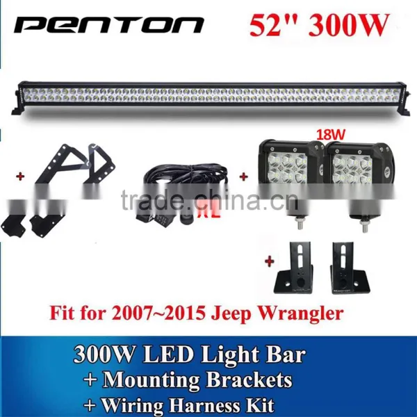 Penton Jeep Wrangler Roof Waterproof 52inch 300W + 18W Spot Flood Led Light Bar, 4x4 Led Offroad Light Bar