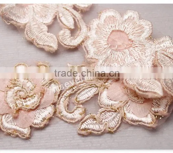 Hot Sale 9cm Width Sweet Pink 3D Flowers Guipure Lace Trim Embroidery photo-5