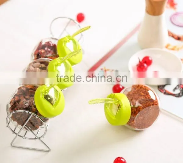 Set 4 Cheap Clear 6oz Glass Spice Jars With Decorative Lid in Metal Rack photo-3