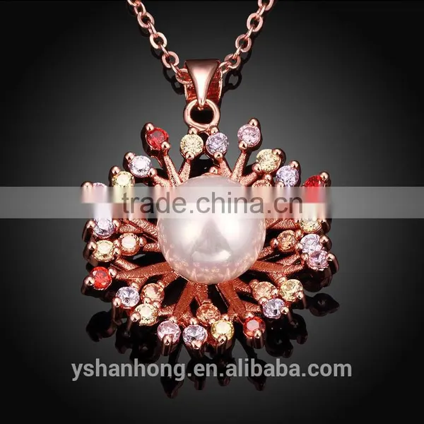 Natural Pearl Inlaid Rose Gold Pendant Necklace photo-3