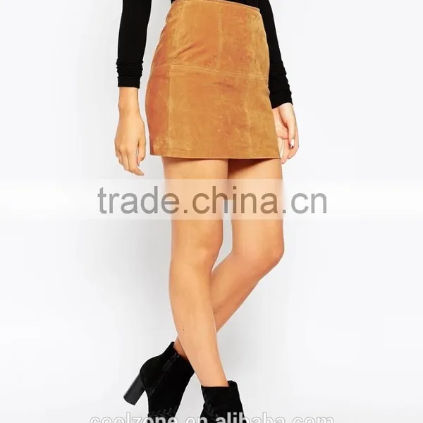 Latest High Rise Lady Skirt Design Soft-touch Suede Mini Skirt photo-2