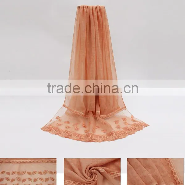 New Fashion Classic Plain Dyed TR Viscose Thin Leaf Silk Lace Trim Ribbon Hijab Scarf for Custom photo-2